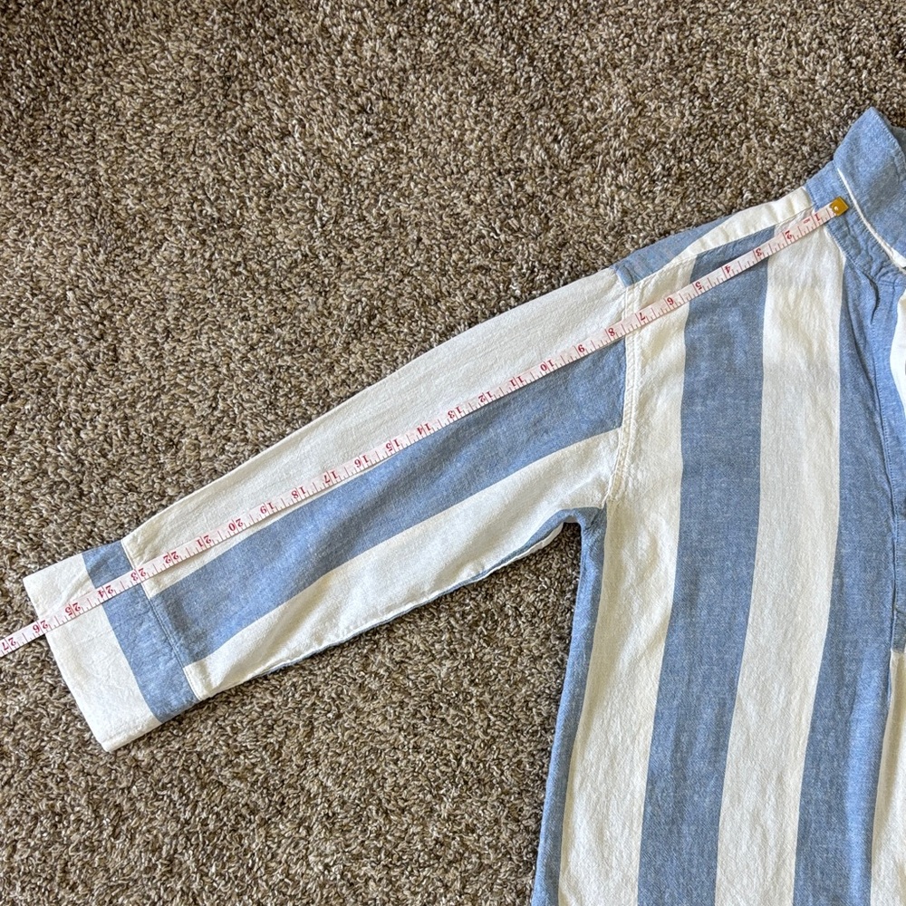 Women’s Blue White Coastal Stripe Casual Button-Down Linen Blend Size M - Picture 7 of 9